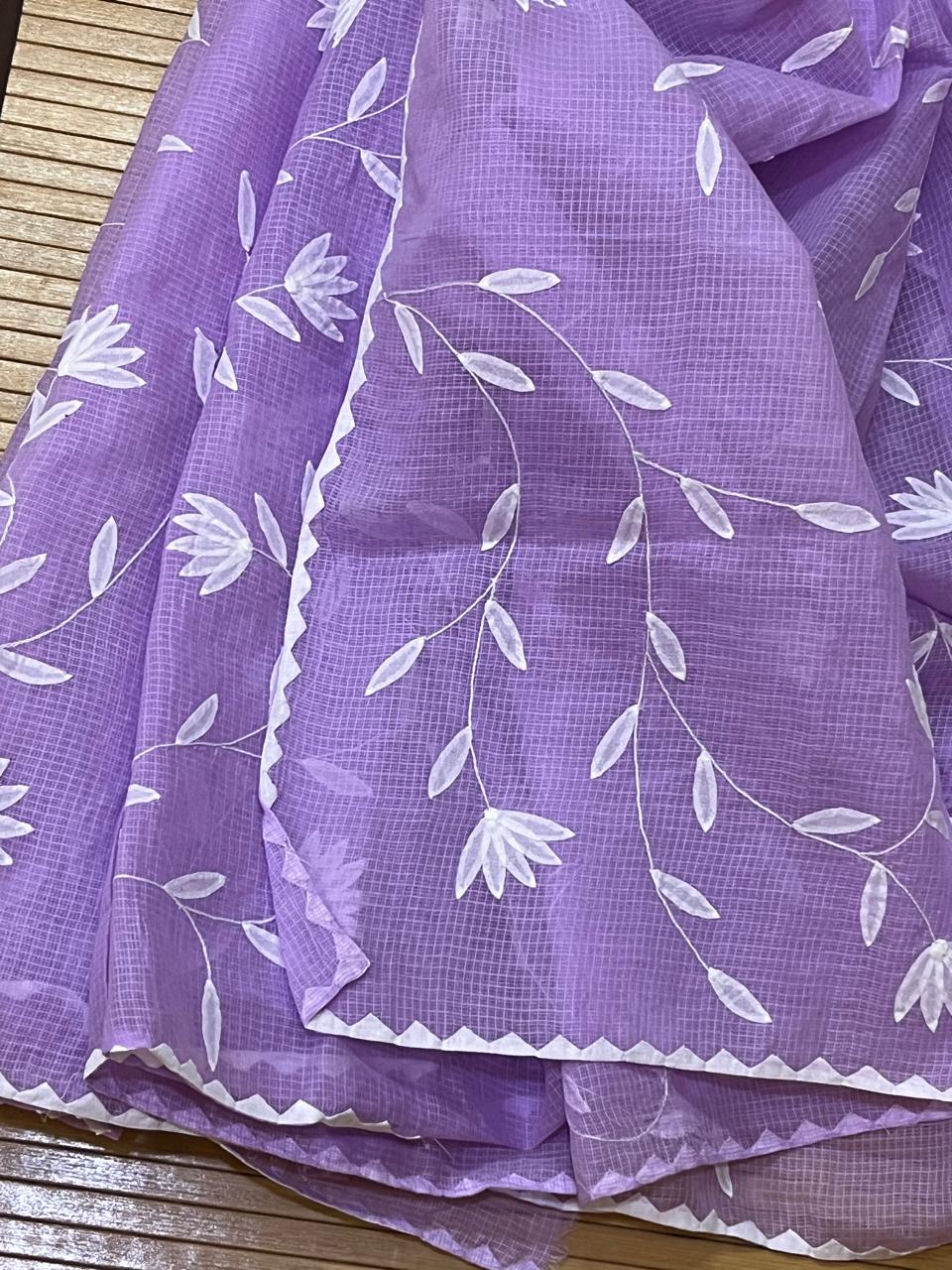 Pure Kota Cotton Phool Patti Saree - Lavendar with White