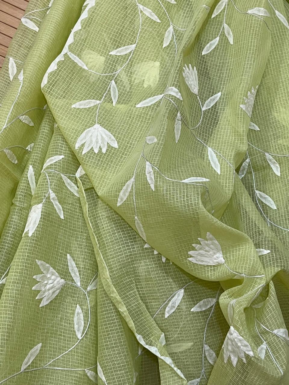 Pure Kota Cotton Phool Patti Saree - Green with White