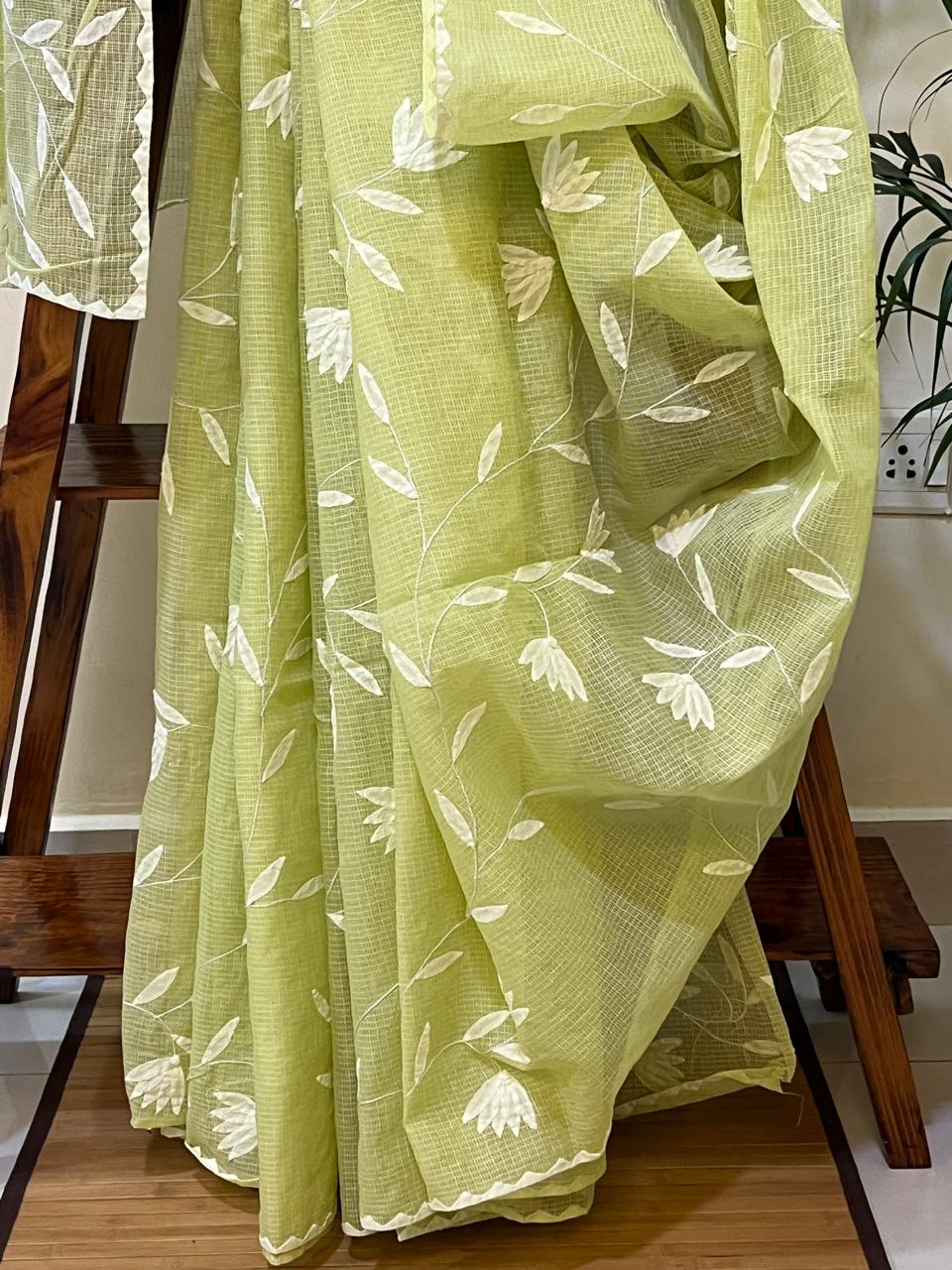 Pure Kota Cotton Phool Patti Saree - Green with White