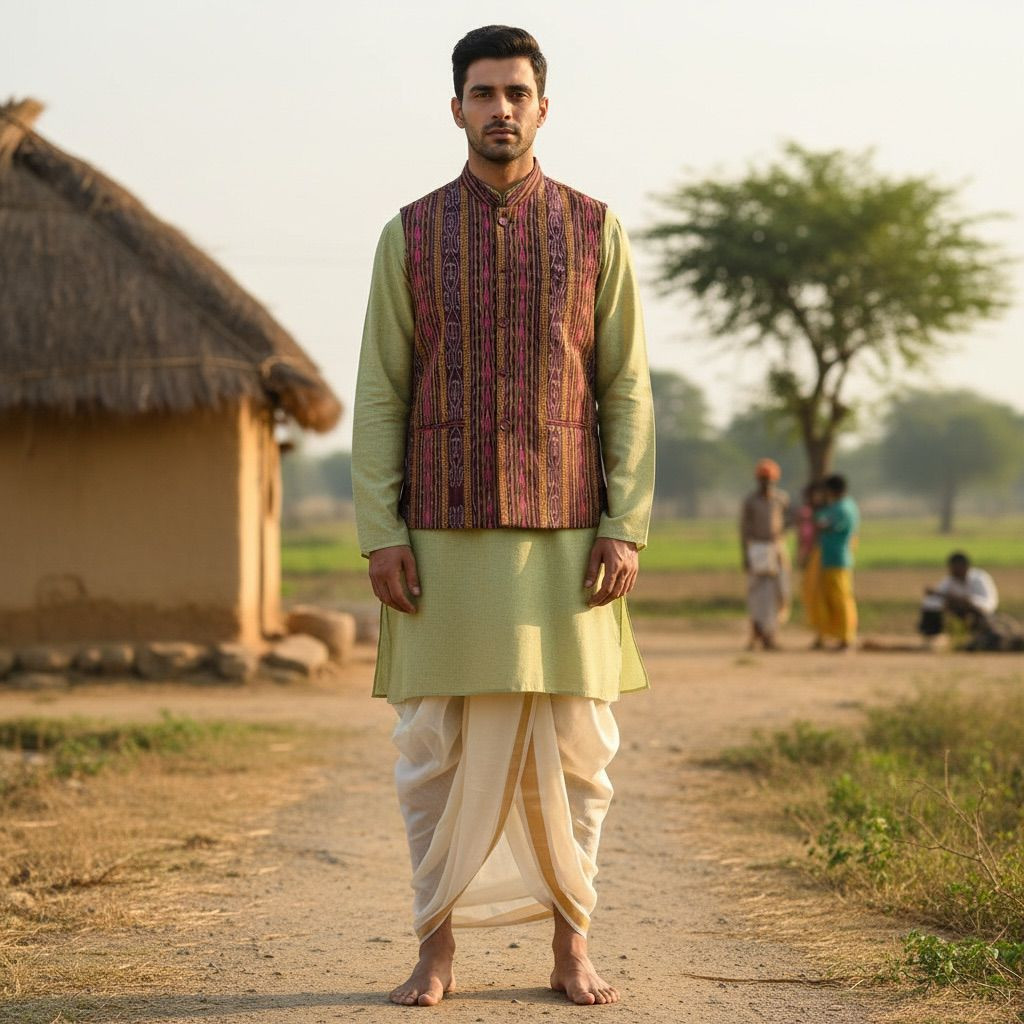 Sambalpuri Ikat Fusion Jacket - Modern Menswear - Brown