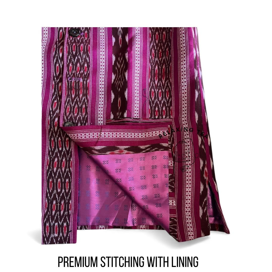 Luxury Sambalpuri Ikat Jacket - Modern Menswear - Plum