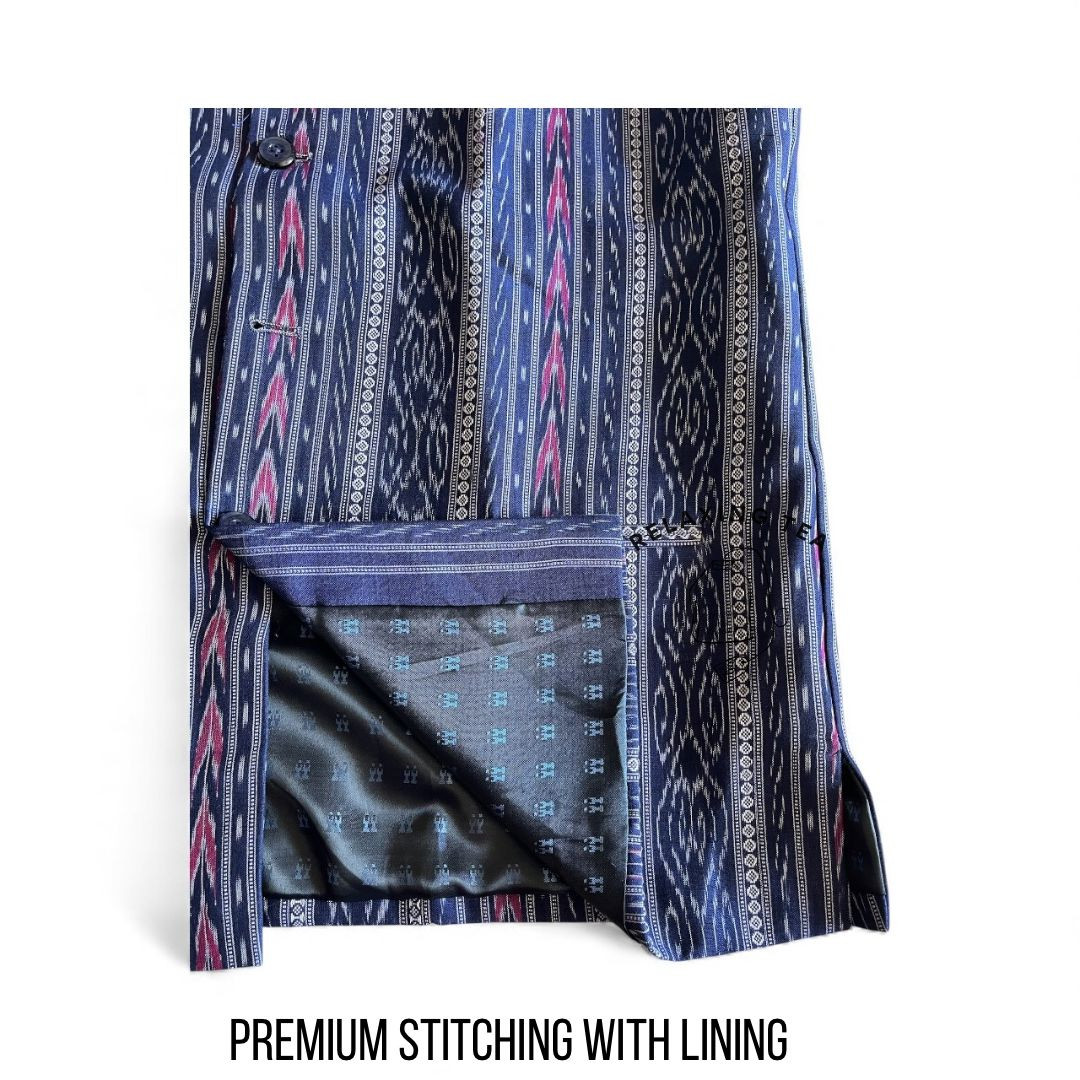 Sambalpuri Ikat Fusion Jacket - Modern Menswear - Blue