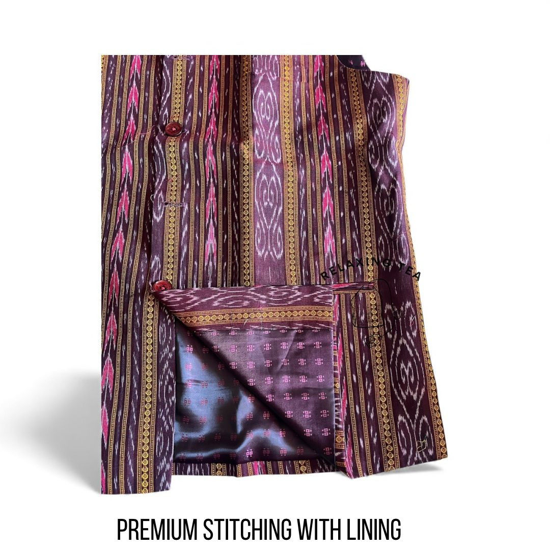 Sambalpuri Ikat Fusion Jacket - Modern Menswear - Brown