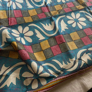 Pure Tussar Silk Handwoven saree with Hand Kantha Embroidery