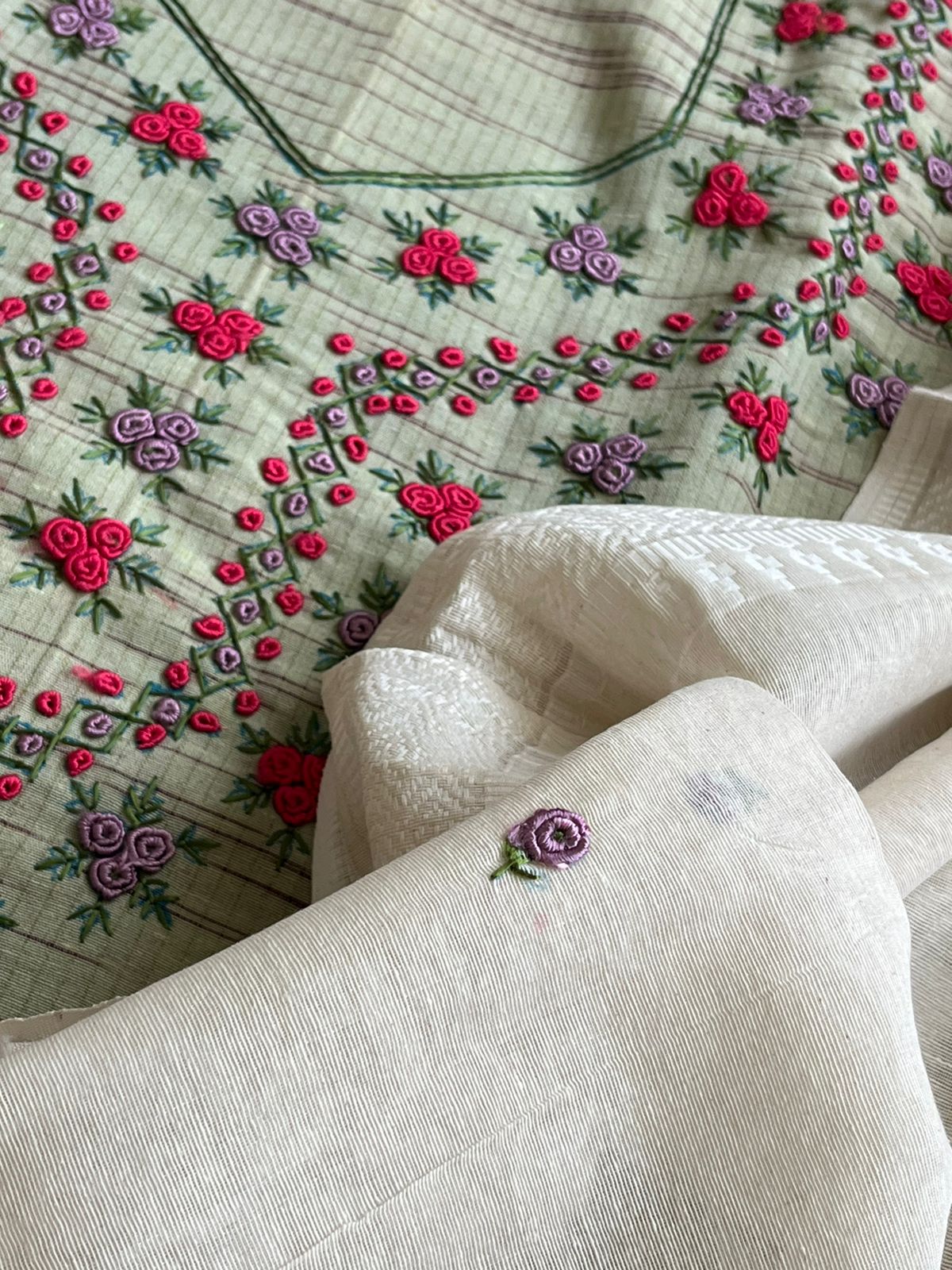 Pure cotton 3-piece suits with French Knot Embroidery work