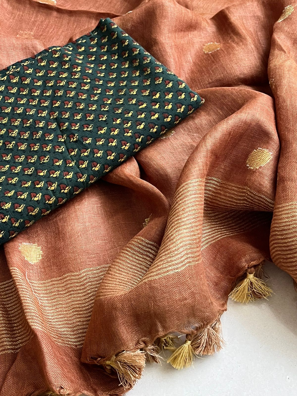 Pure Cotton Ajrakh Kurta and Linen Dupatta Sets