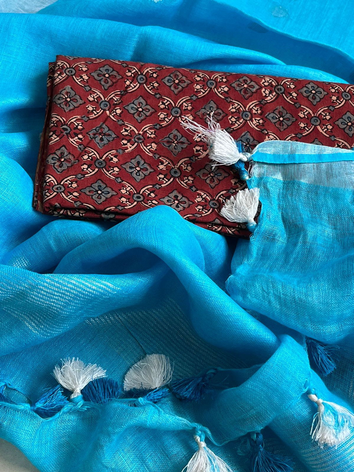 Pure Cotton Ajrakh Kurta and Linen Dupatta Sets