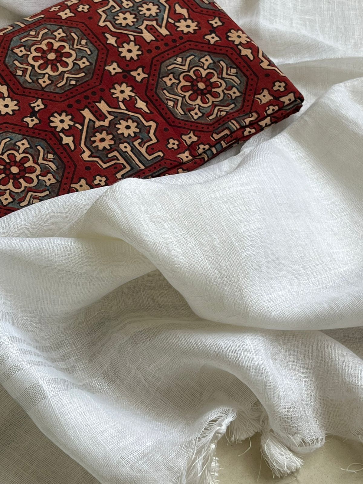 Pure Cotton Ajrakh Kurta and Linen Dupatta Sets
