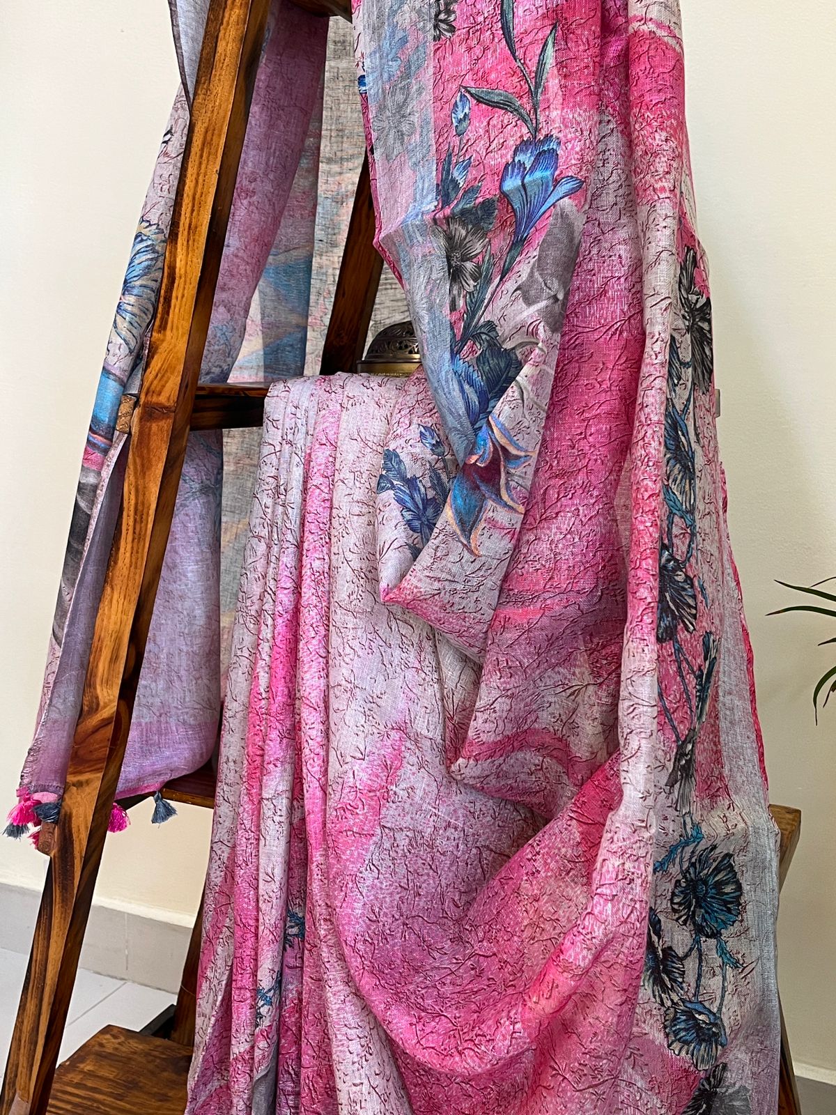 Pure linen woven sarees - Pink