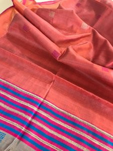 Pure Handwoven Raw Silk Saree- Light orange Grey