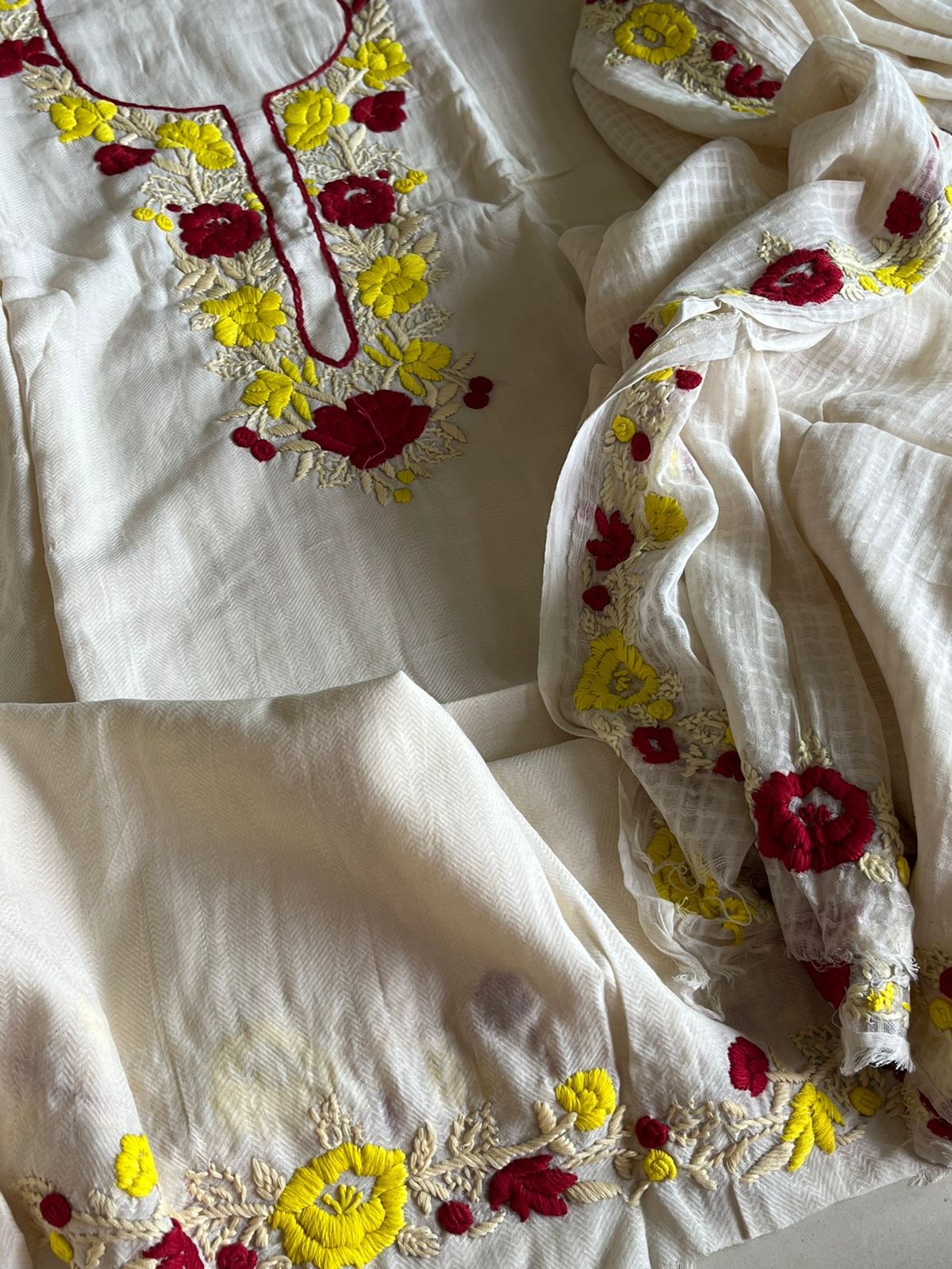 Handloom Cotton 3 piece Suit with Hand Embroidery