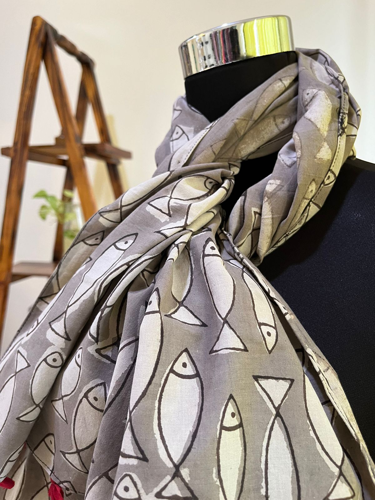 Pure Mul Cotton Hand block Printed Stole with Tassels