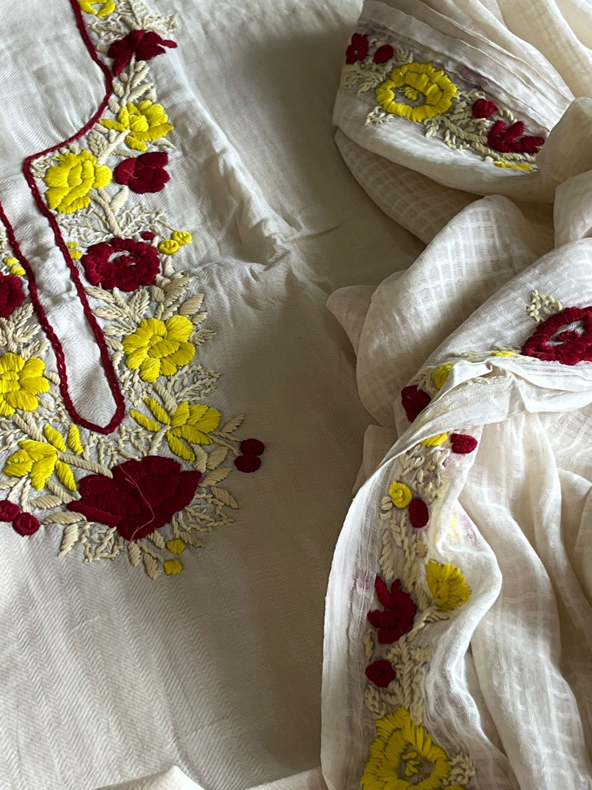 Handloom Cotton 3 piece Suit with Hand Embroidery