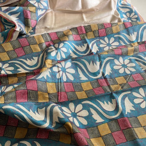 Pure Tussar Silk Handwoven saree with Hand Kantha Embroidery