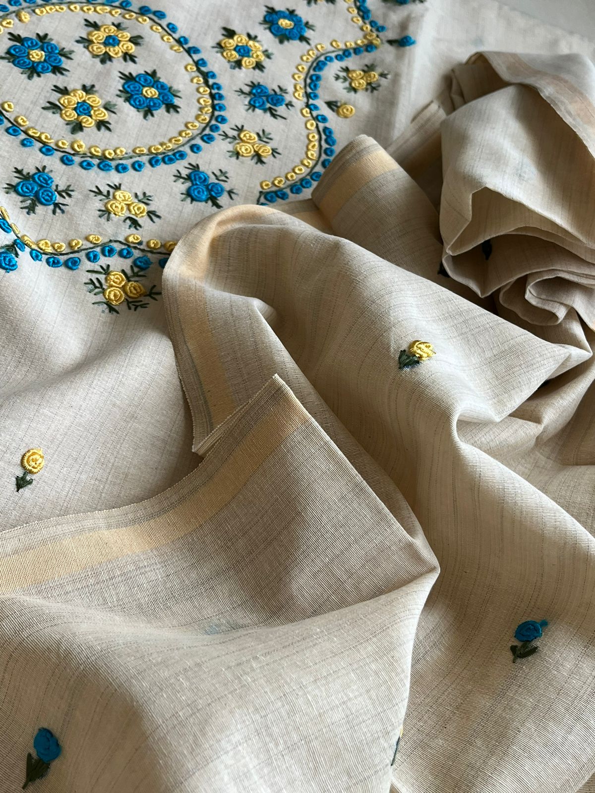 Pure cotton 3-piece suits with French Knot Embroidery work