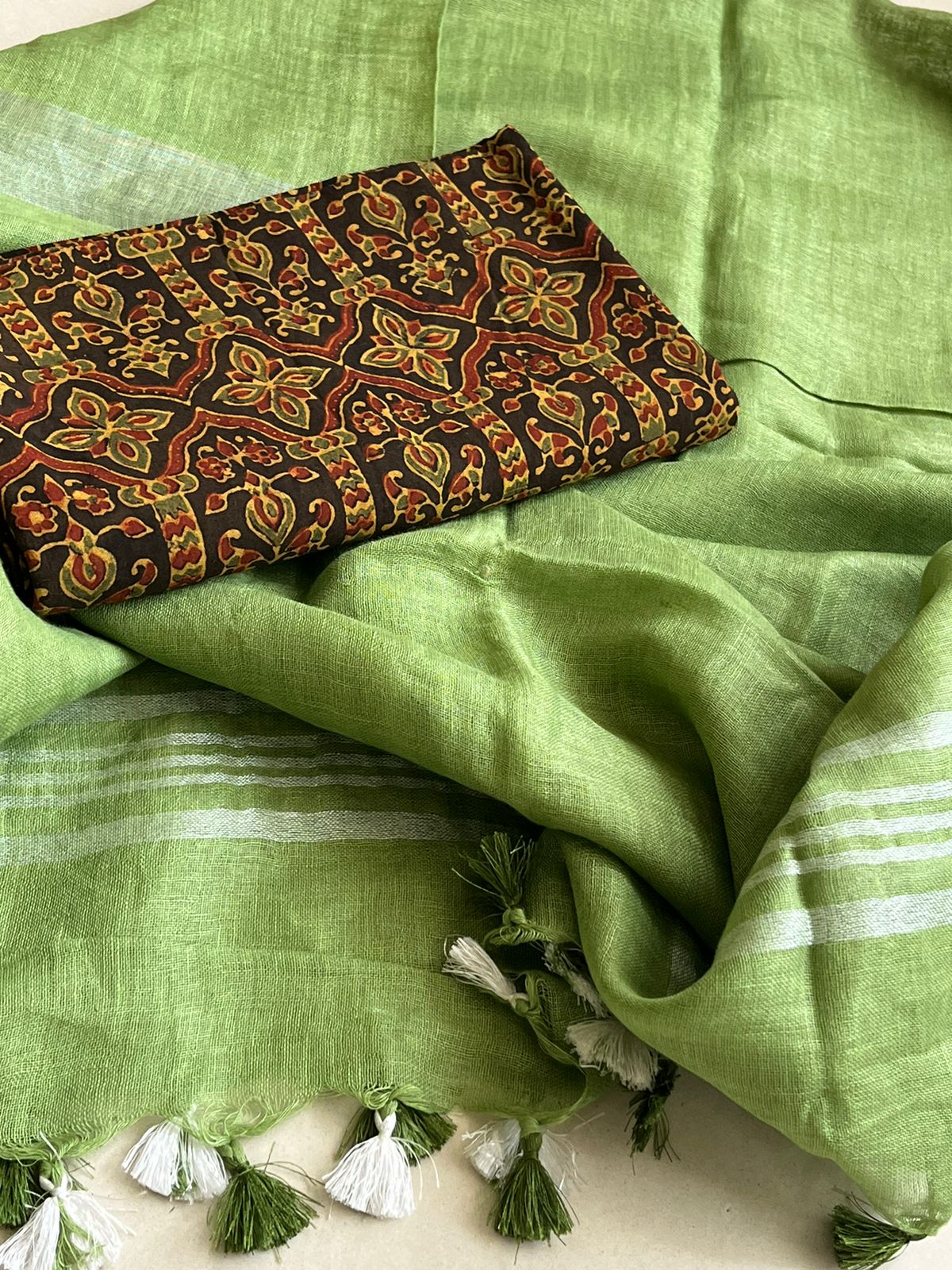 Pure Cotton Ajrakh Kurta and Linen Dupatta Sets