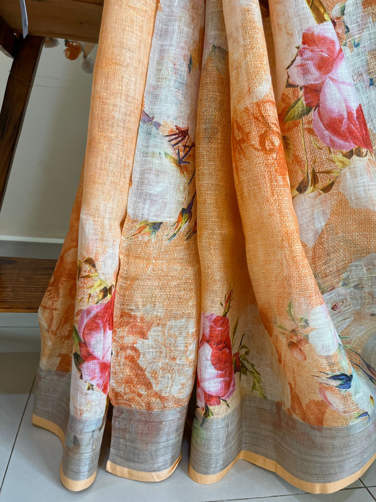 Pure linen woven sarees - Peach