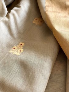 Pure Chanderi Silk Handwoven saree with buttis - Beige with Gold