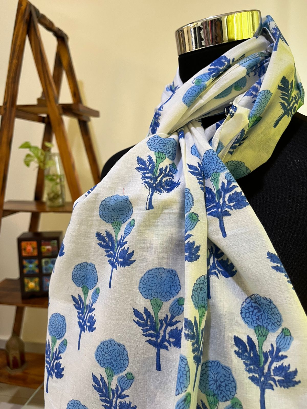 Pure Mul Cotton Hand block Printed Stole with Tassels