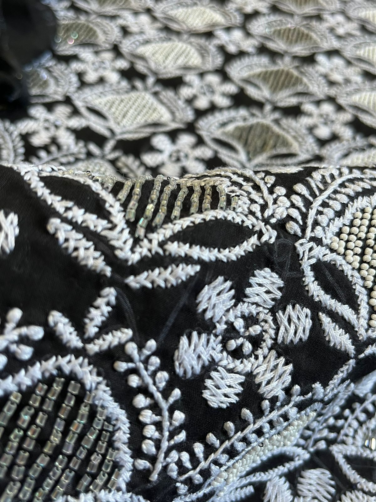Pure mul cotton Hand Embroidered Chikankari Party Wear 3 piece suit - Black