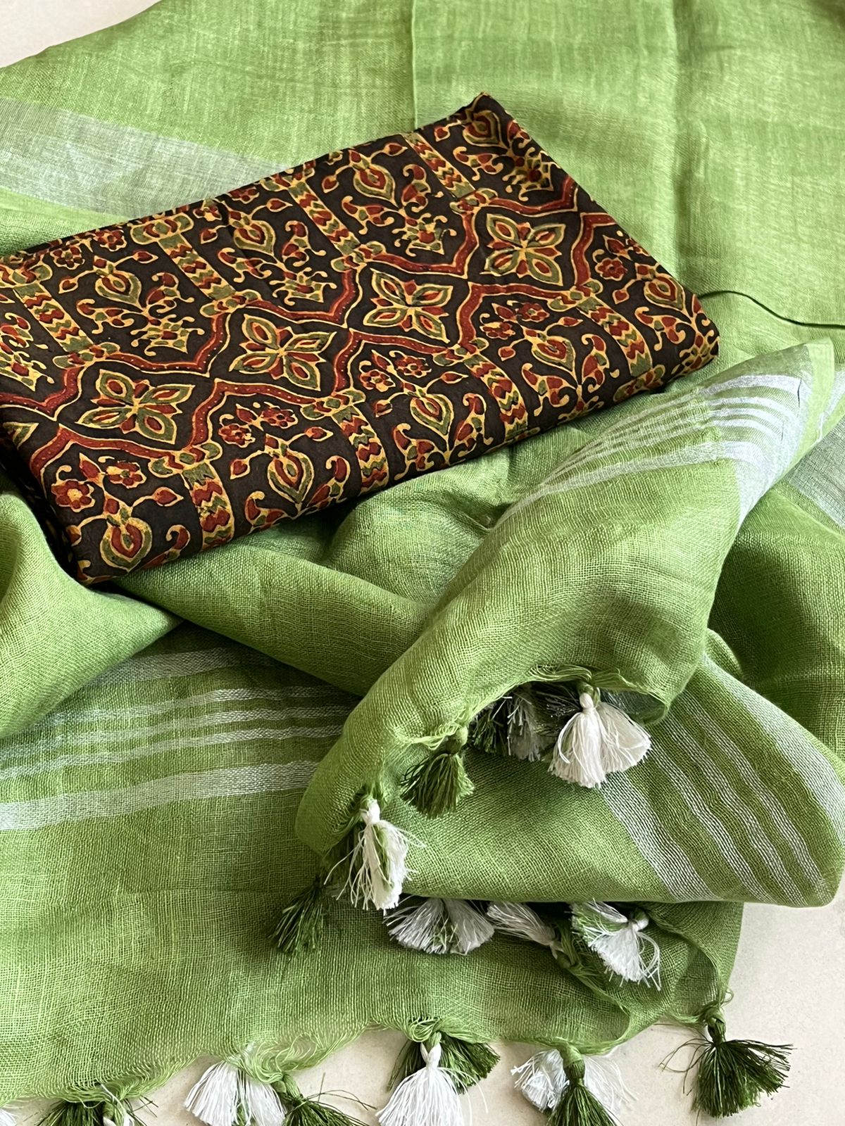 Pure Cotton Ajrakh Kurta and Linen Dupatta Sets