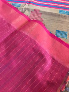 Pure Handwoven Raw Silk Saree- Light orange Grey