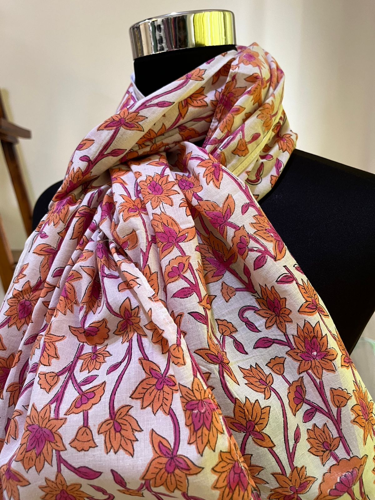 Pure Mul Cotton Hand block Printed Stole with Tassels