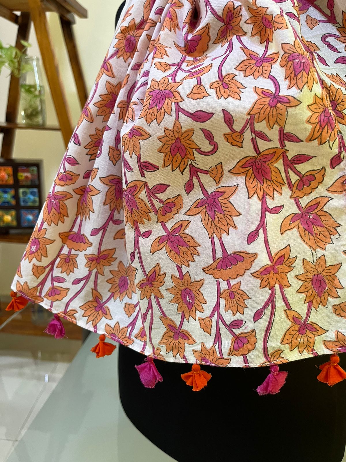 Pure Mul Cotton Hand block Printed Stole with Tassels