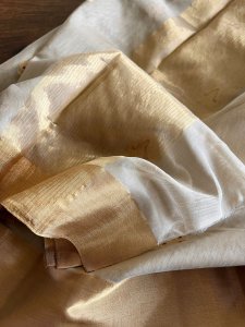 Pure Chanderi Silk Handwoven saree with buttis - Beige with Gold