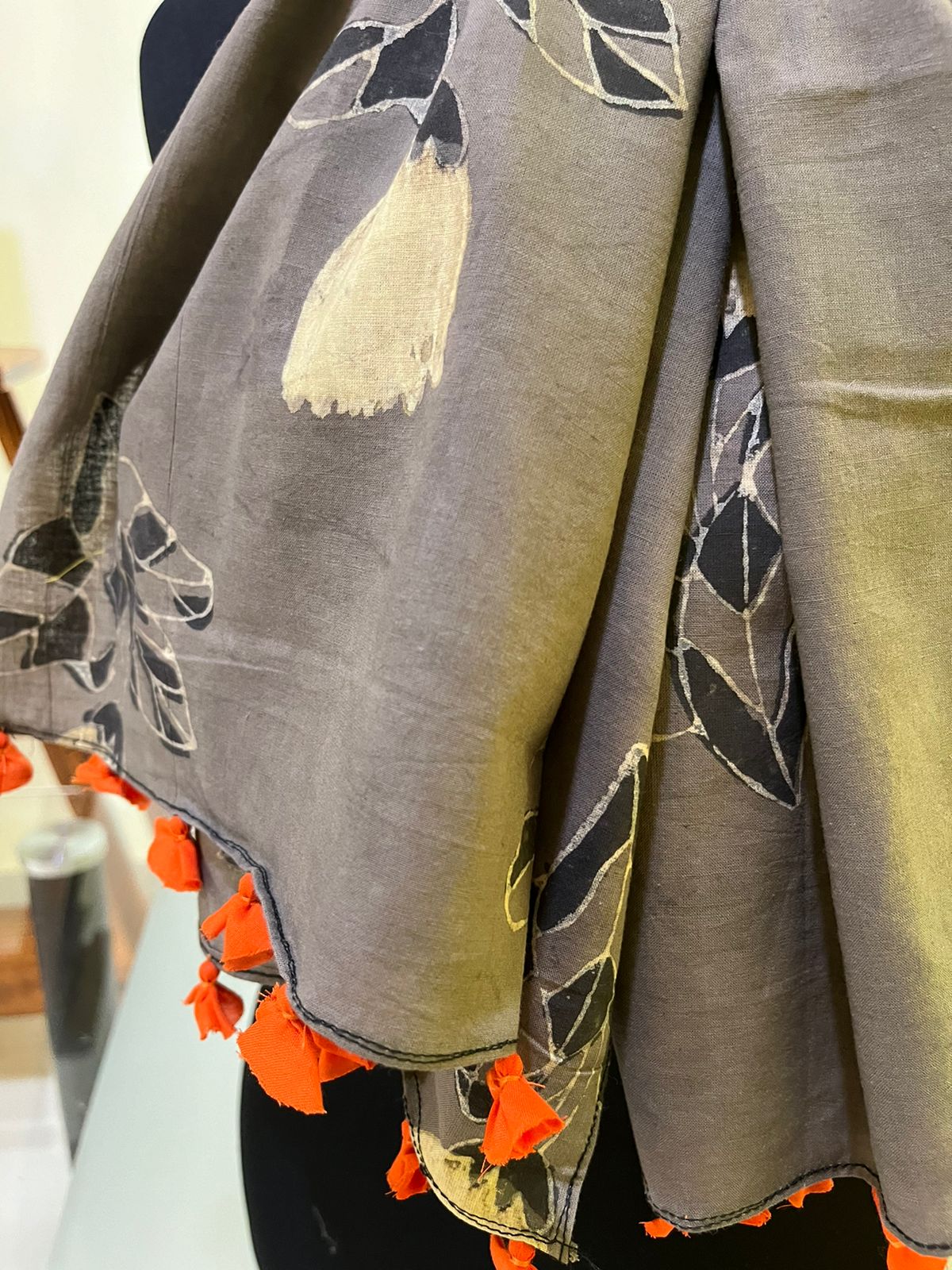 Pure Mul Cotton Hand block Printed Stole with Tassels