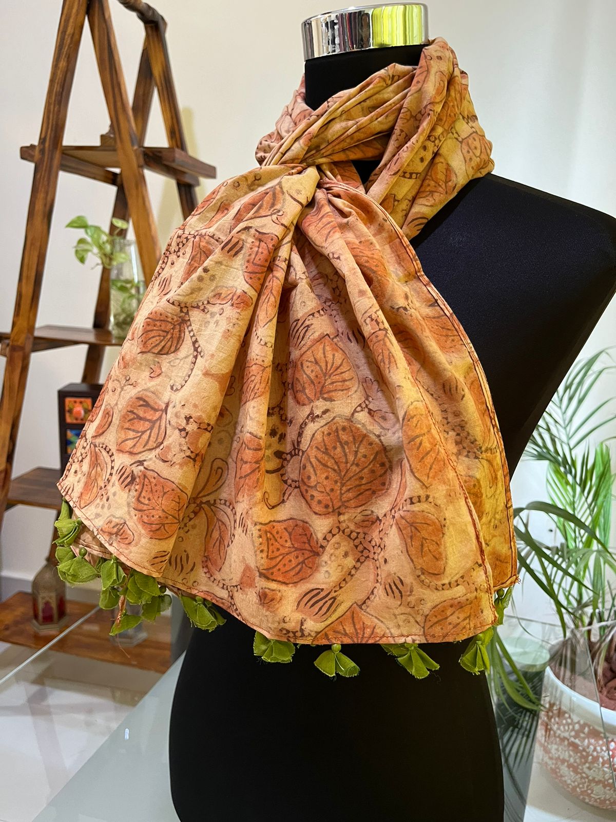 Pure Mul Cotton Hand block Printed Stole with Tassels