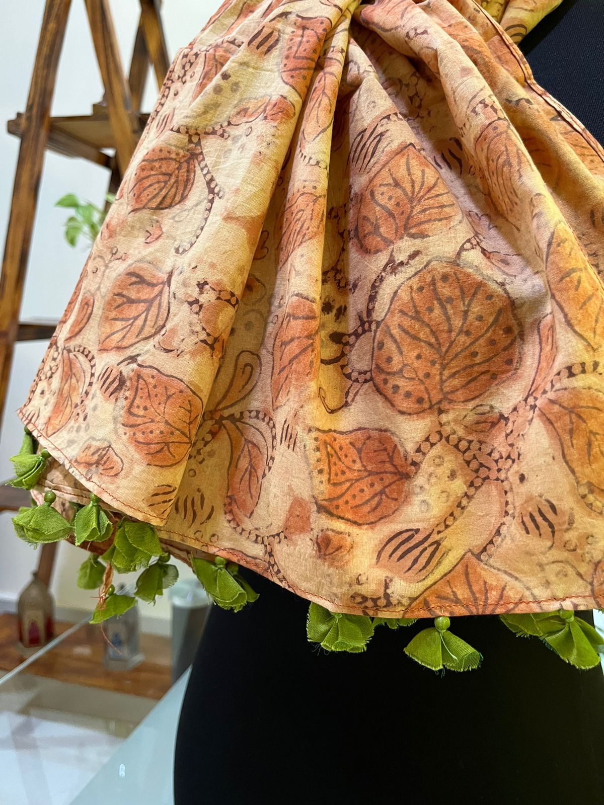 Pure Mul Cotton Hand block Printed Stole with Tassels