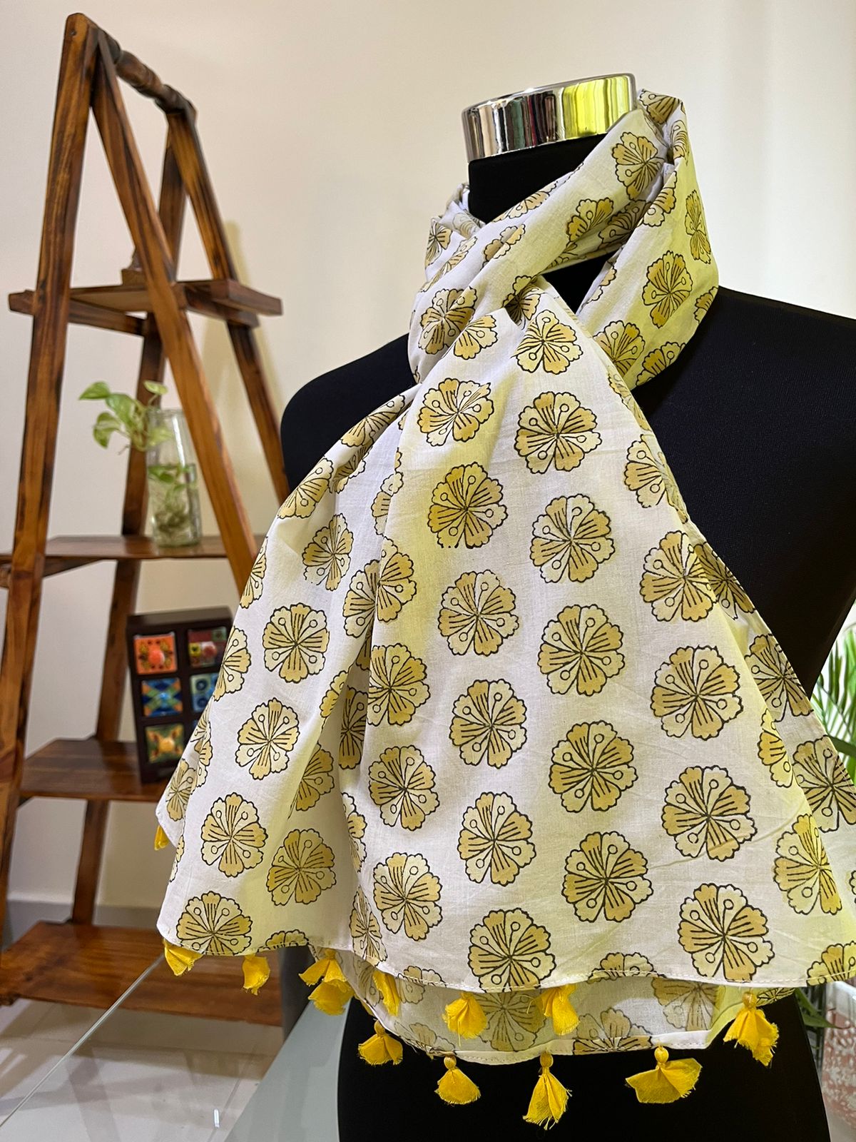 Pure Mul Cotton Hand block Printed Stole with Tassels