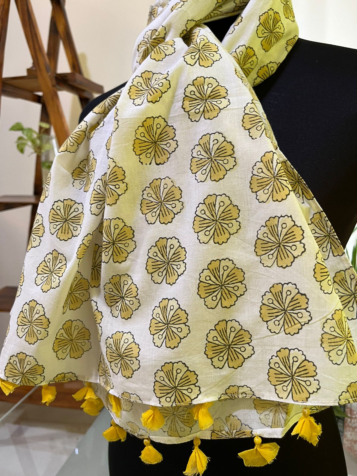 Pure Mul Cotton Hand block Printed Stole with Tassels