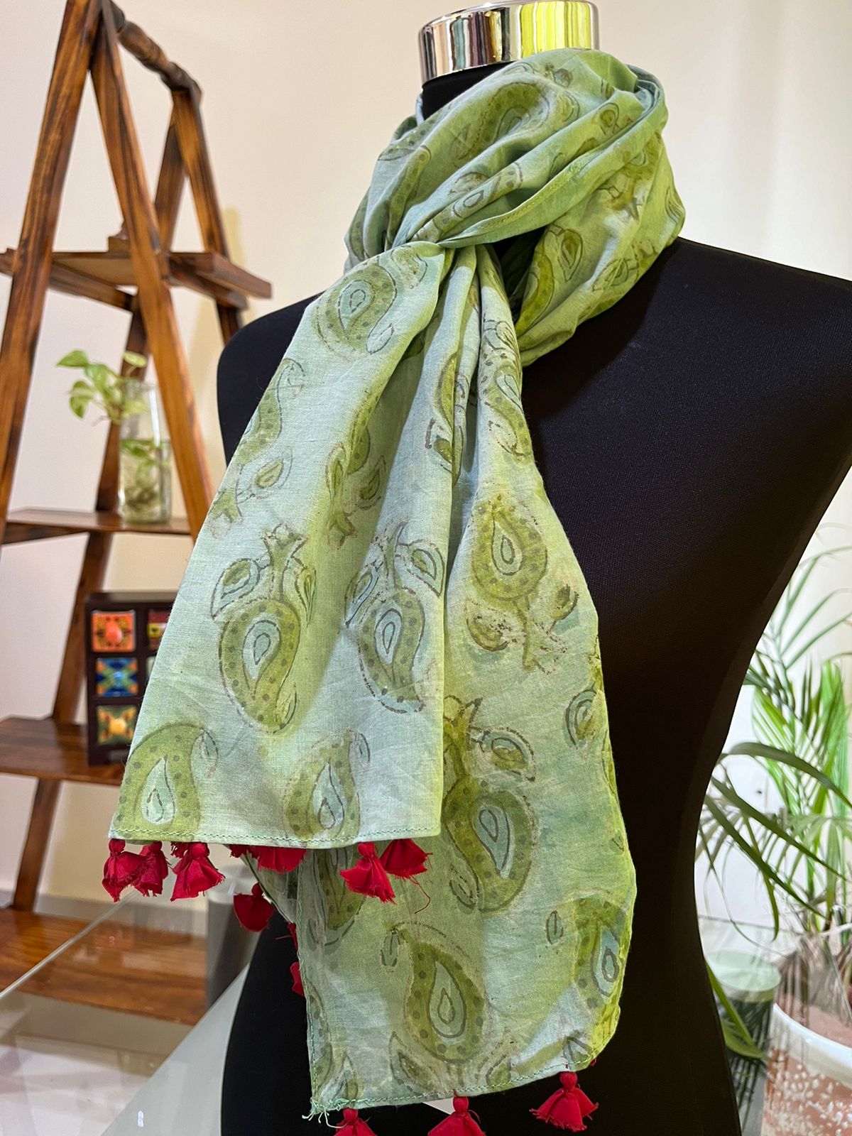 Pure Mul Cotton Hand block Printed Stole with Tassels