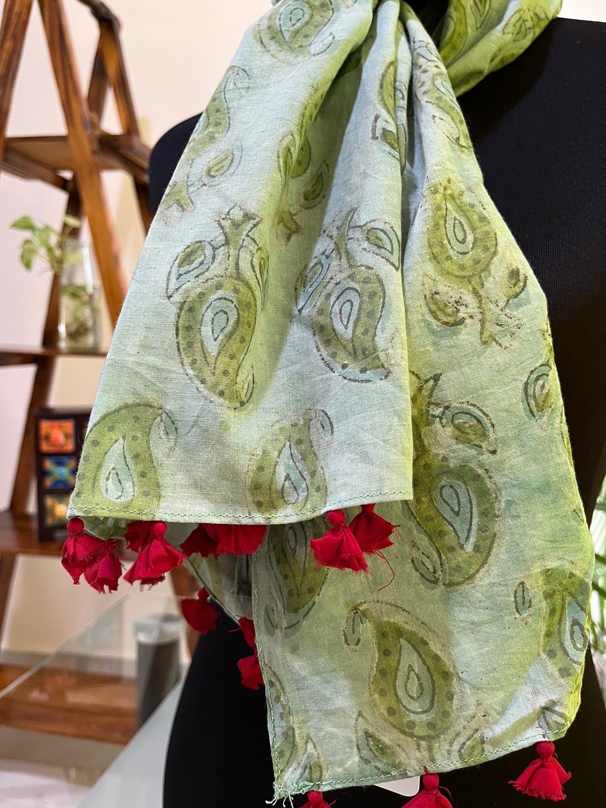 Pure Mul Cotton Hand block Printed Stole with Tassels
