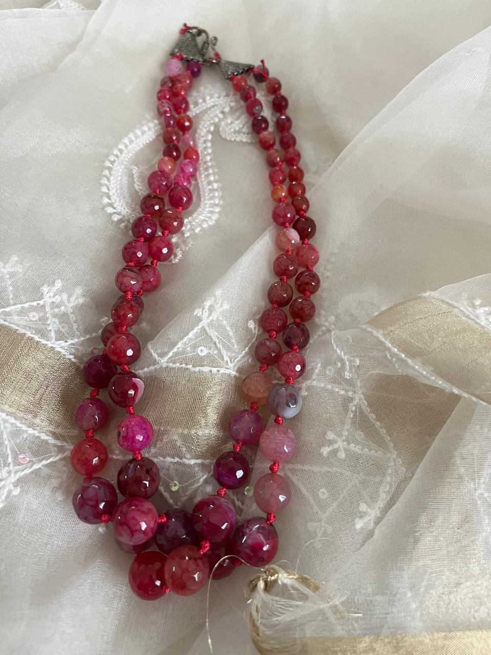 Agate Bead Necklace - 2 layered - Pink