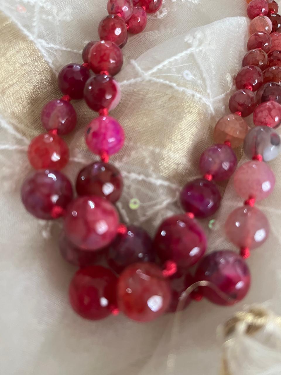Agate Bead Necklace - 2 layered - Pink
