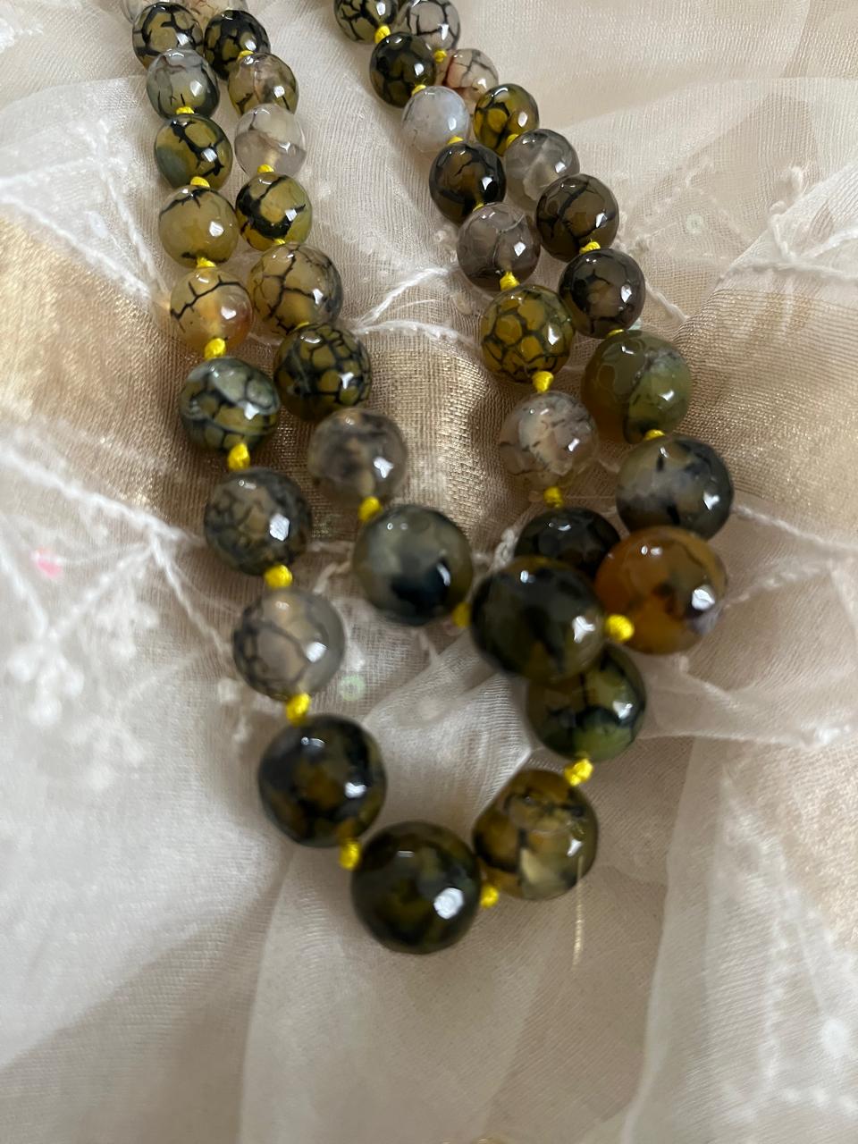 Agate Bead Necklace - 2 layered - Forest Citrine