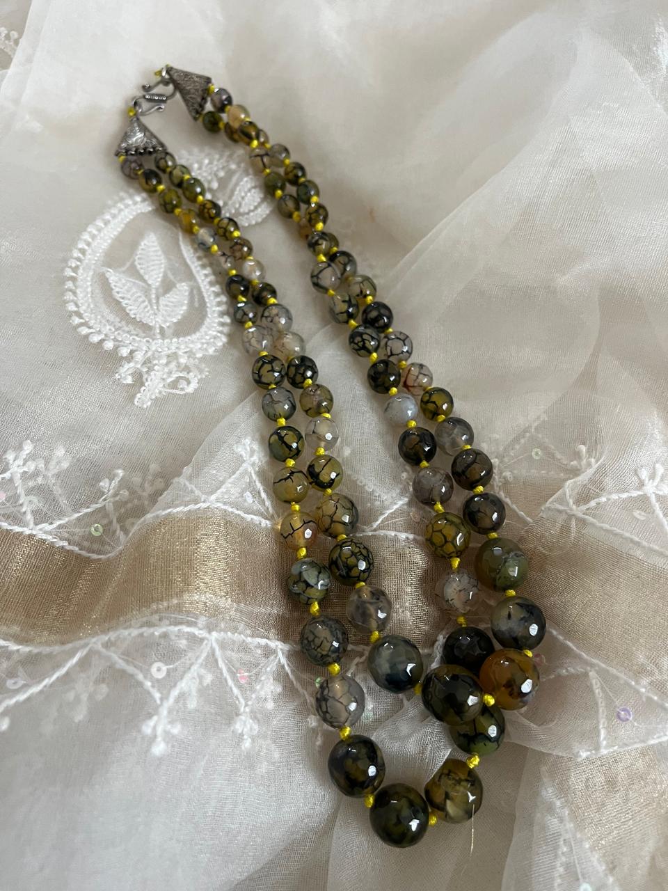 Agate Bead Necklace - 2 layered - Forest Citrine