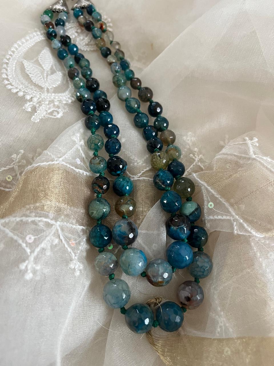 Agate Bead Necklace - 2 layered - Blue