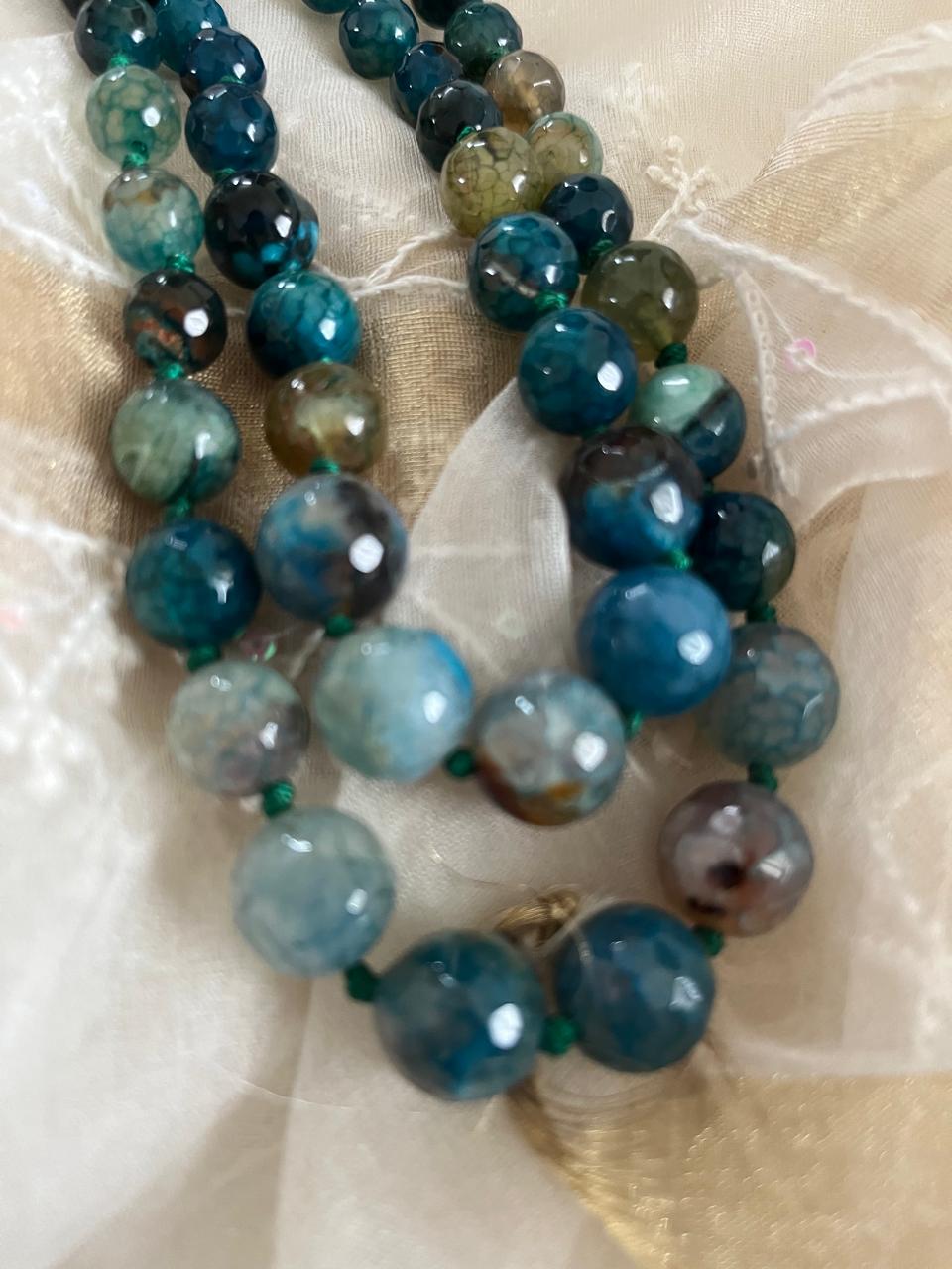 Agate Bead Necklace - 2 layered - Blue