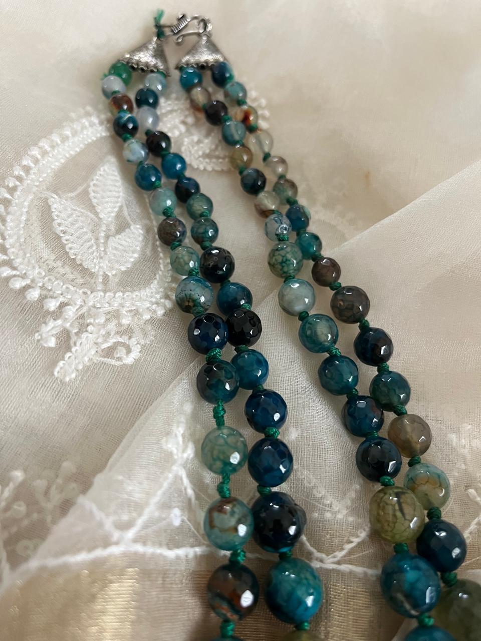 Agate Bead Necklace - 2 layered - Blue