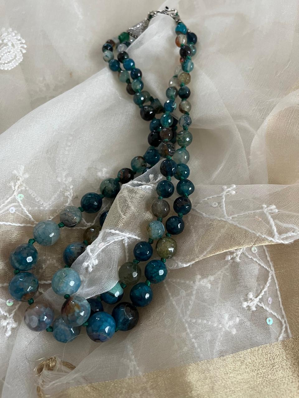 Agate Bead Necklace - 2 layered - Blue
