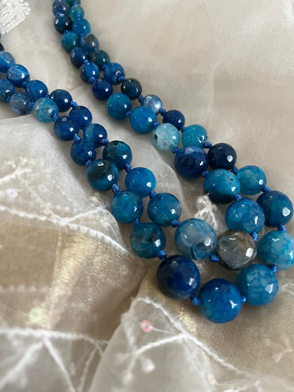 Agate Bead Necklace - 2 layered - Celestial Blue
