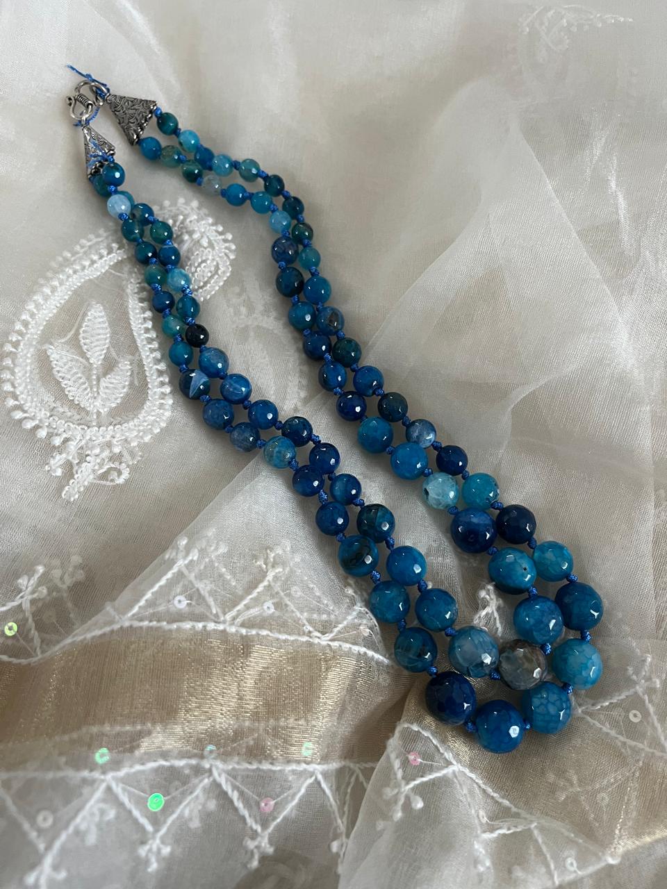 Agate Bead Necklace - 2 layered - Celestial Blue