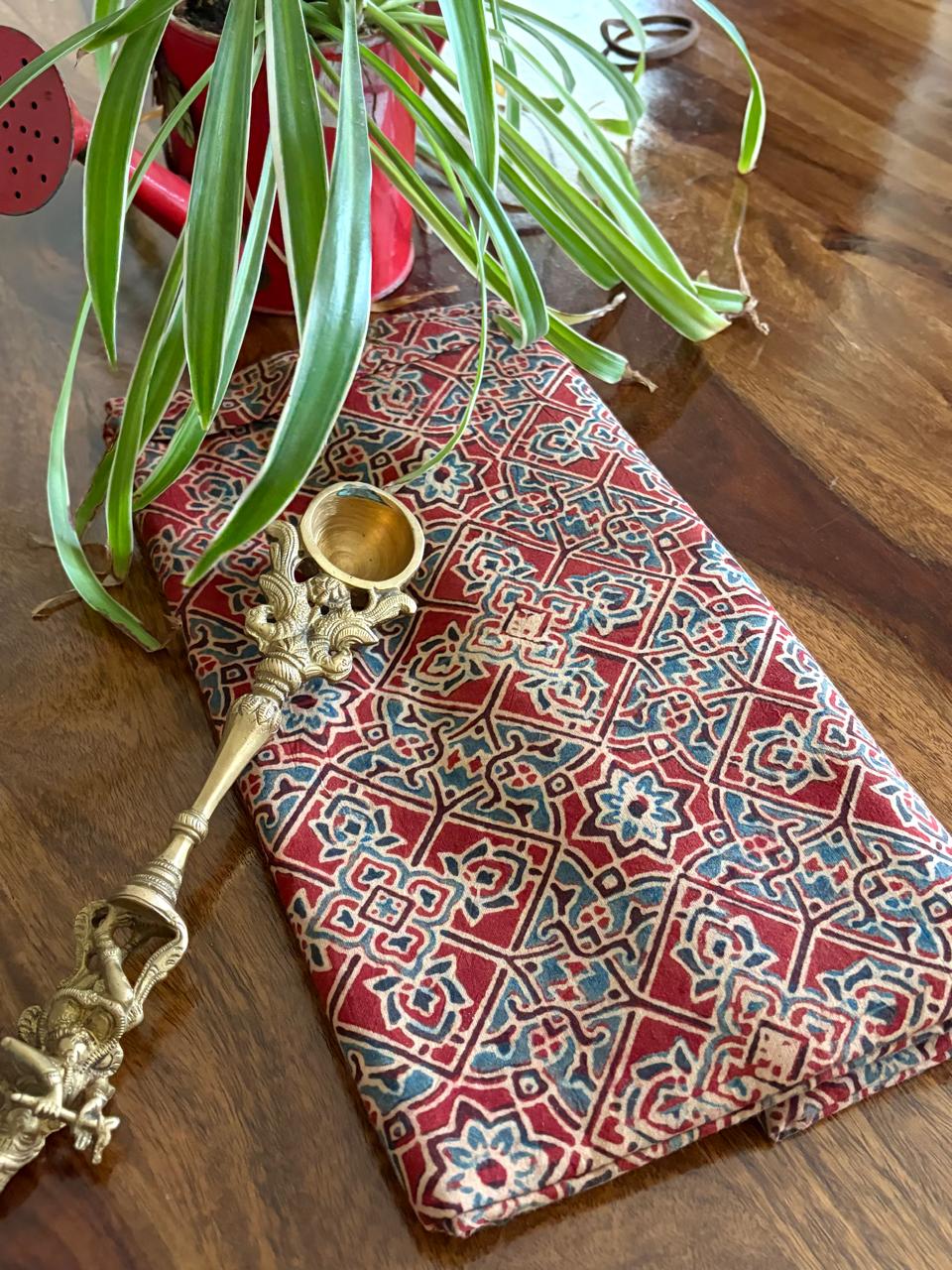 Pure cotton Handblock Ajrakh Kurta fabric