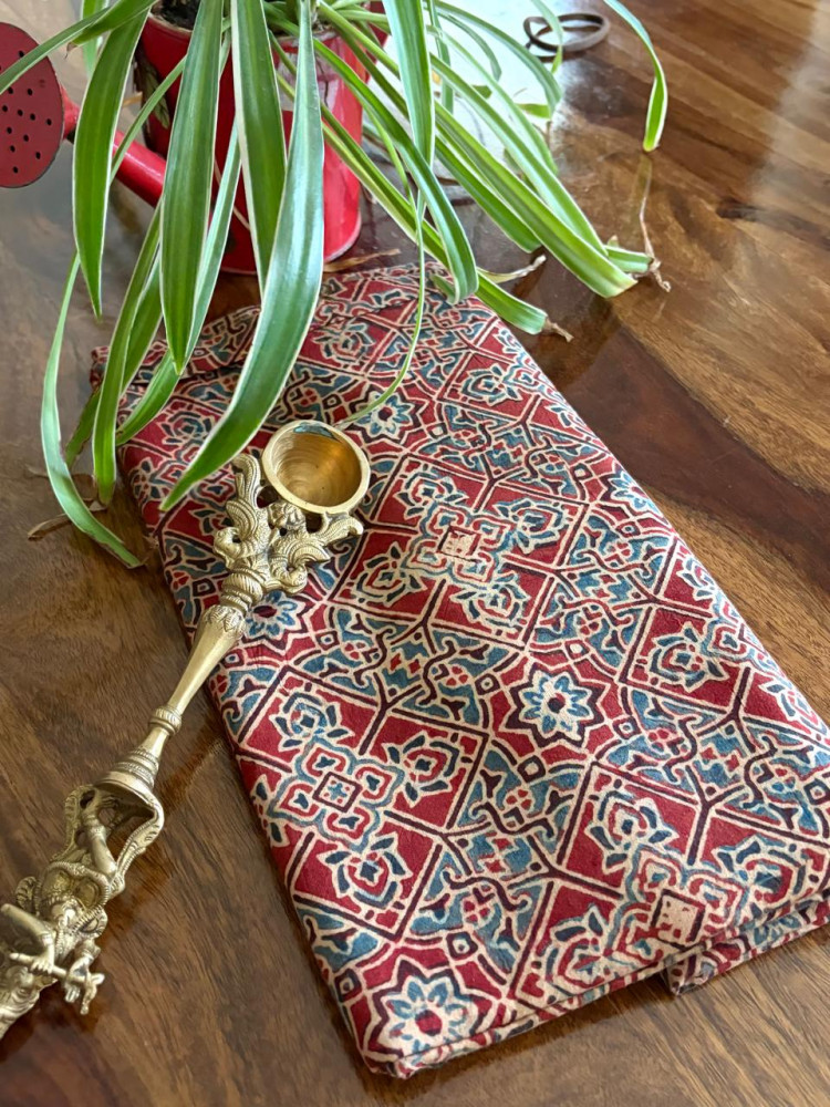 Image of Pure cotton Handblock Ajrakh Kurta fabric