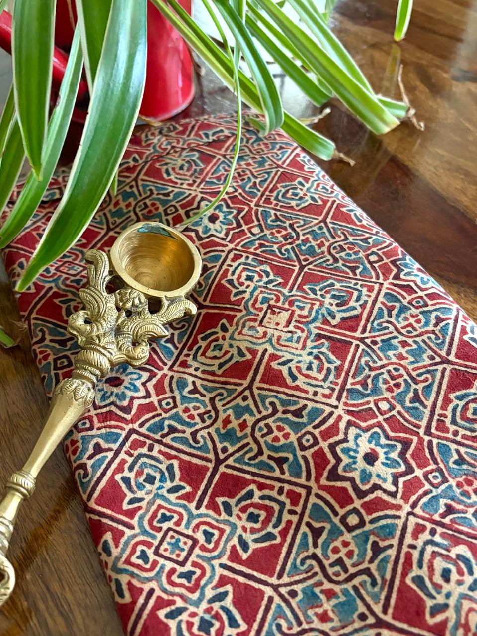 Pure cotton Handblock Ajrakh Kurta fabric