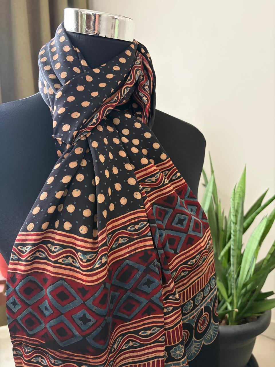 Ajrakh Hand Block Printed Modal Silk Stole